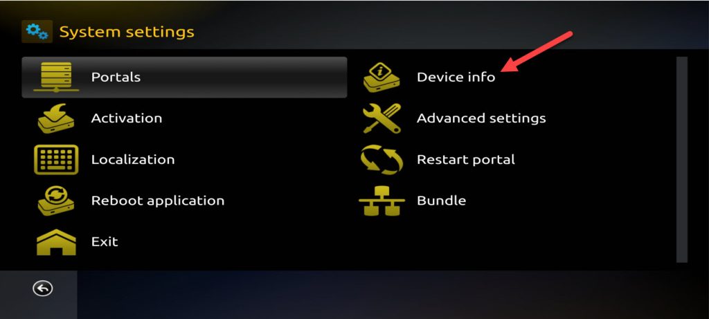 configuración del sistema con la opción de información del dispositivo marcada
