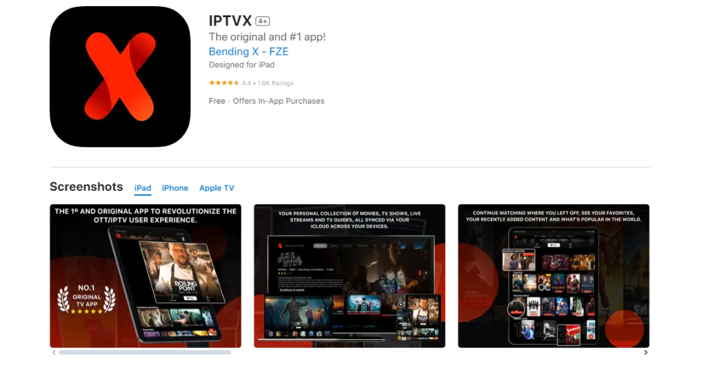 Instale iptvx desde la tienda de aplicaciones para usarlo en iPhone o iPad.