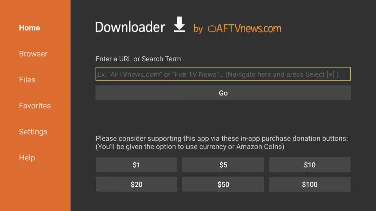 Interfaz de la aplicación "Downloader"